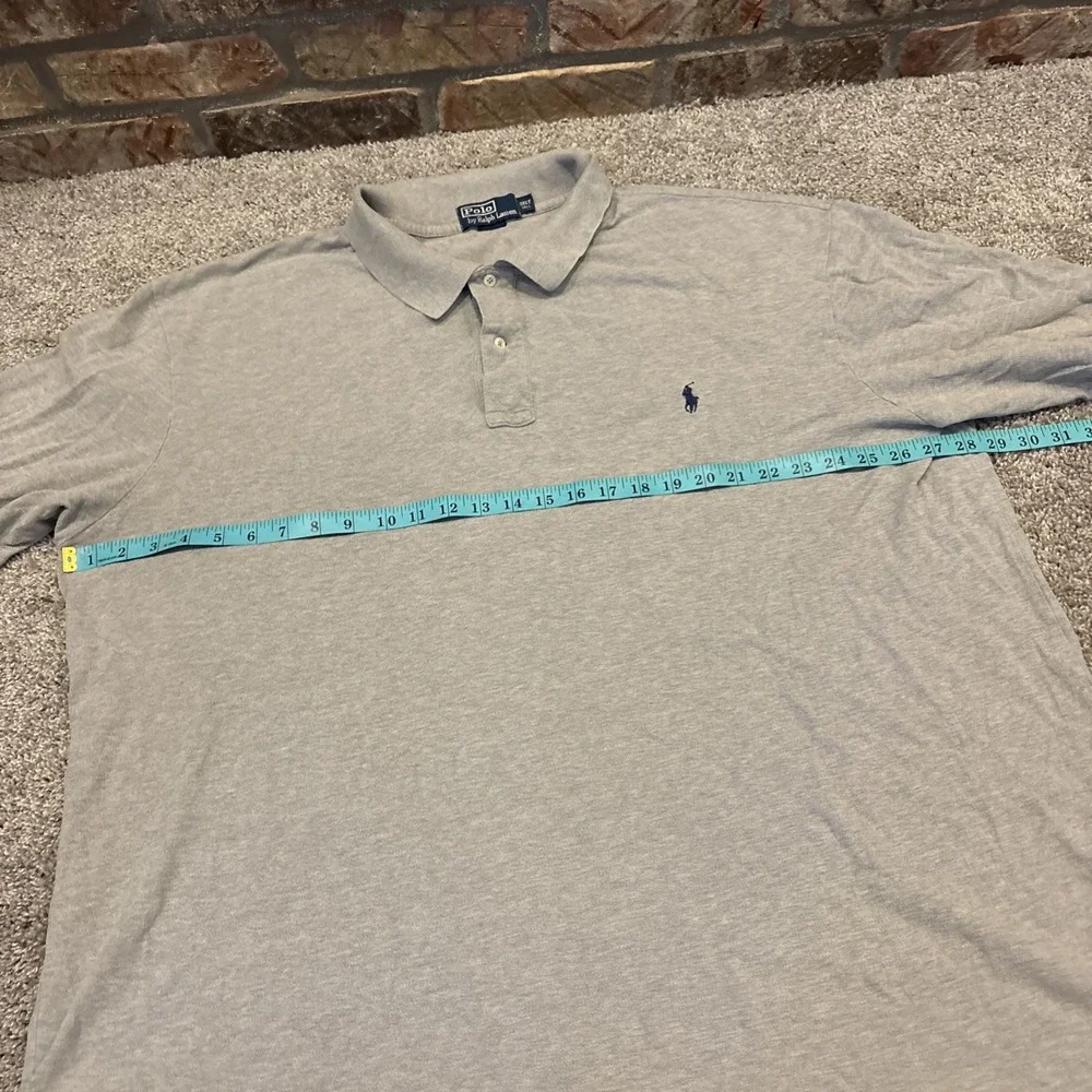 Polo Ralph Lauren Polo Shirt Gray Solid Preppy Cotton Pony Casual 3XLT Tall Golf